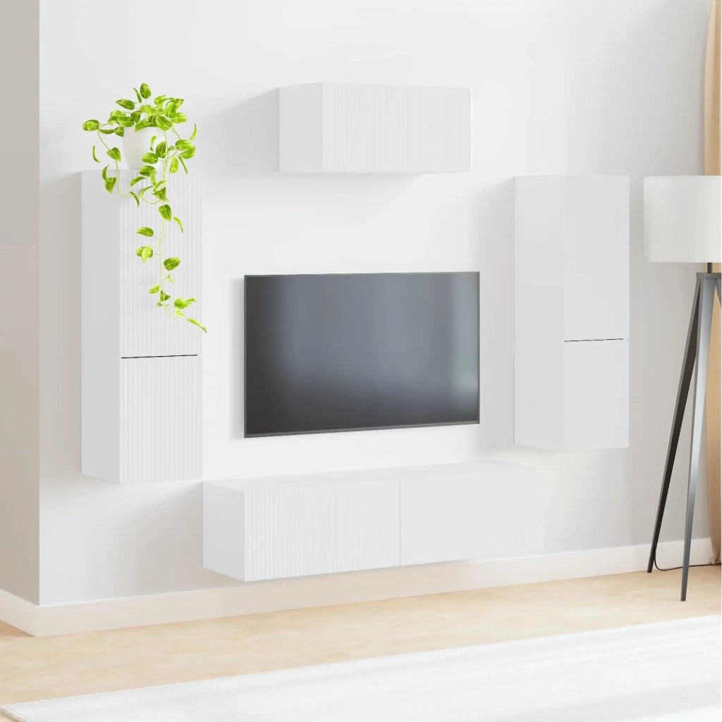 Set mobile TV Montaggio a parete 4 pcs Bianco Legno multistrato 3409042