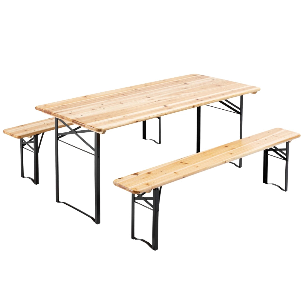 Oviala - 5 Tavoli pieghevoli 177x80x76cm + 10 panche pieghevoli in legno