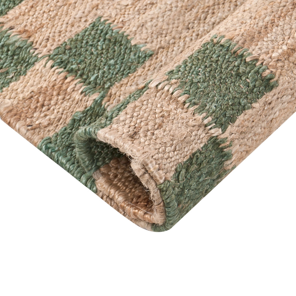 Tappeto beige e verde in cotone e iuta 160 x 230 cm Rettangolare Tessuto Stile rustico Soggiorno Camera da letto Bordo a scacchi