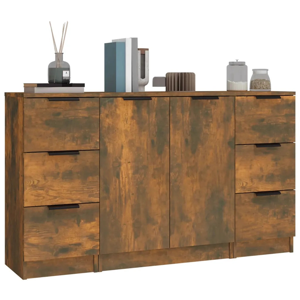 Credenze 3 pz Rovere Fumo in Legno Multistrato 3115841