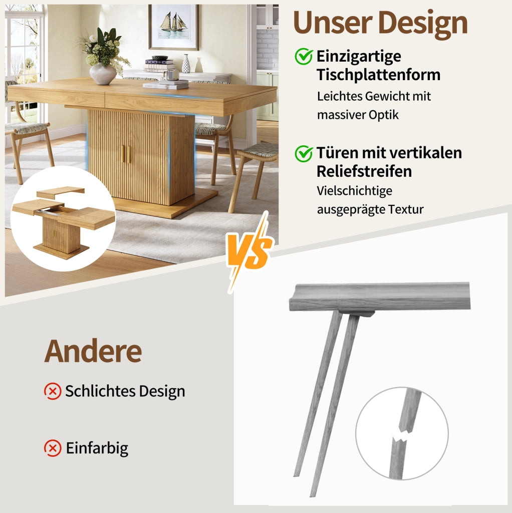 Tavolo da pranzo allungabile con contenitore 140-180 x 90 cm in MDF e metallo