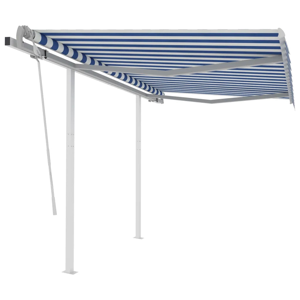 Tenda da Sole Retrattile Manuale con Pali 3,5x2,5m Blu e Bianca 3069916
