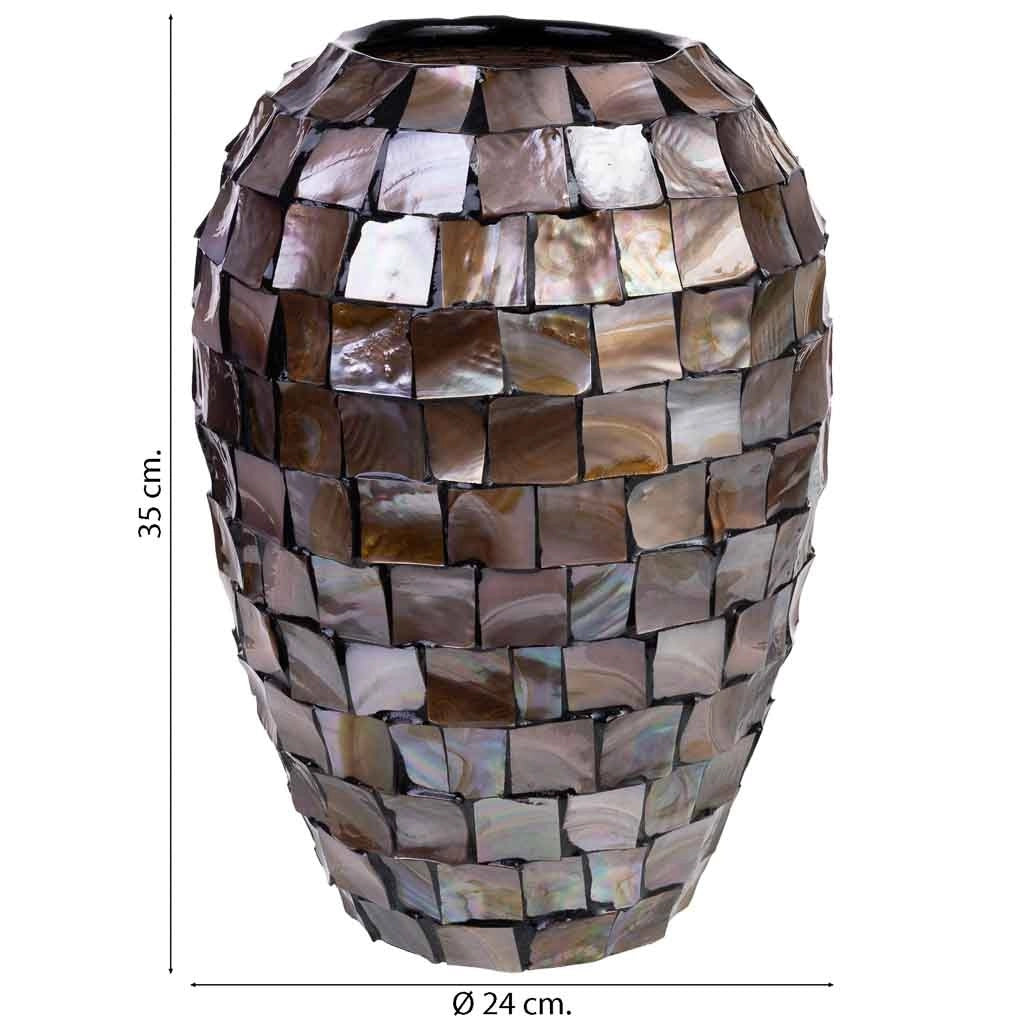 Vaso in madreperla marrone e legno D24x35h cm