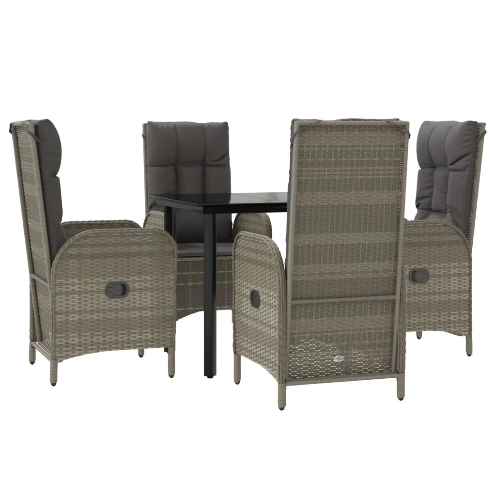 Set da Pranzo Giardino 5pz Nero e Grigio con Cuscini Polyrattan 3185198