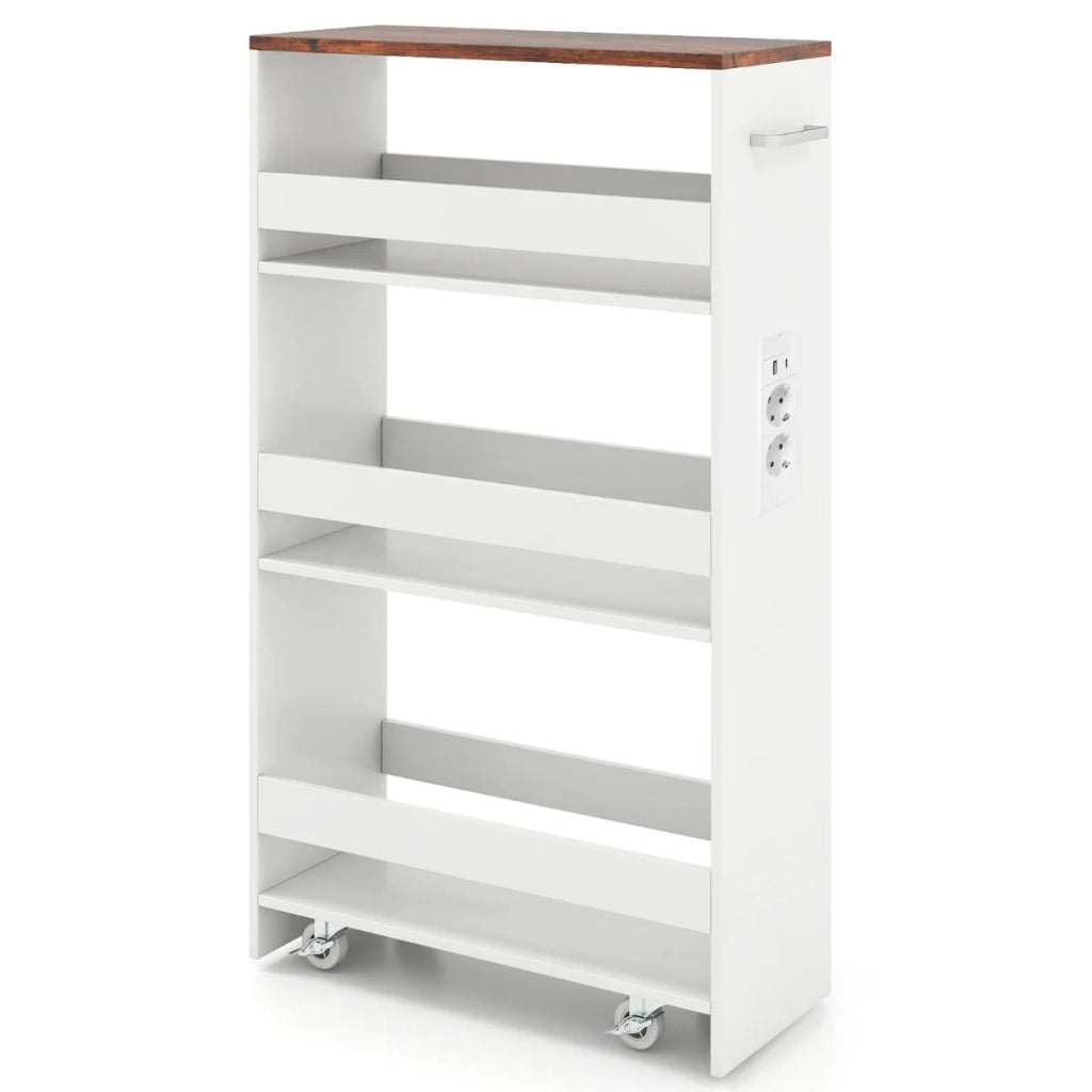Carrello portaoggetti sottile 47,5 x 20 x 80,5 cm 4 ripiani con stazione di ricarica design bar legno ingegnerizzato 20_0018113