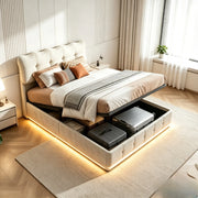 Letto matrimoniale 140x200 cm con contenitore,testiera regolabile e illuminazione LED struttura letto matrimoniale in metallo legno e velluto - beige