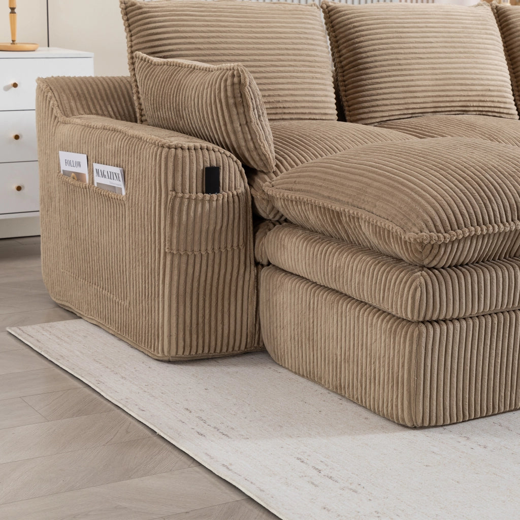 DIVANO modulare 3 posti 263x167x85 cm in corduroy khaki con pouf