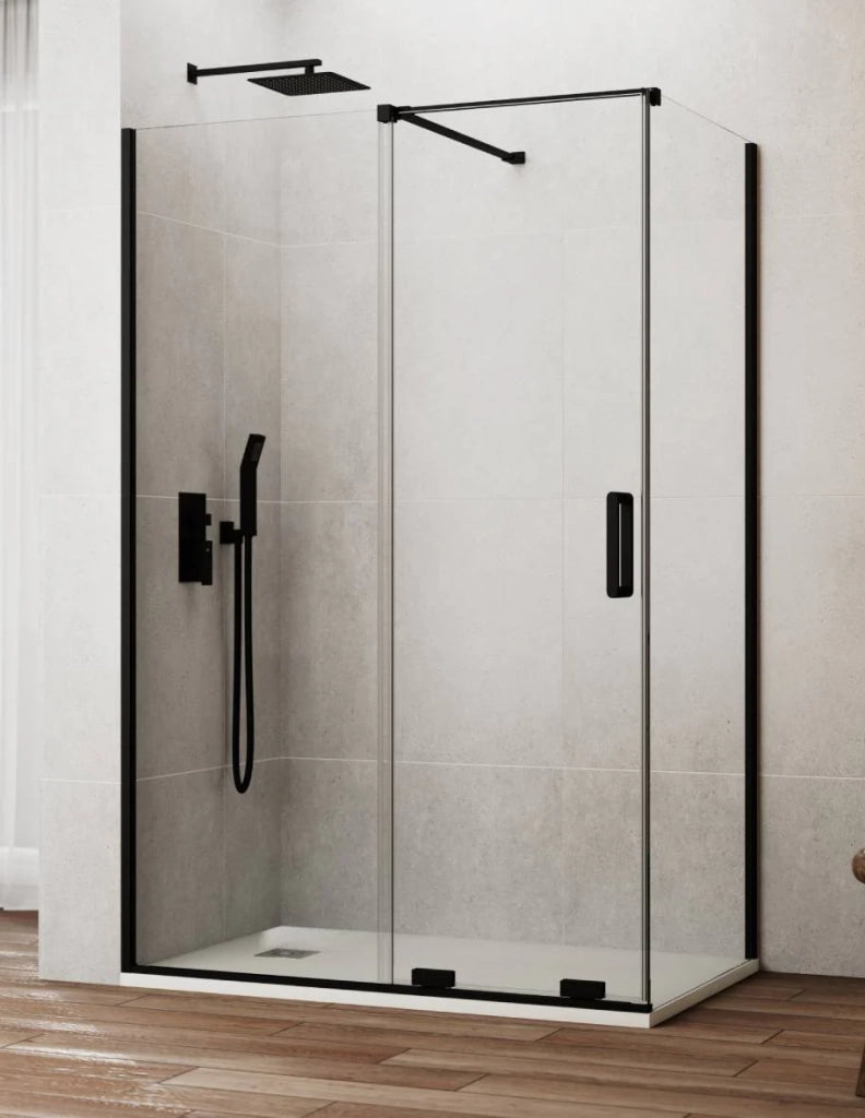 Box doccia CIRENE (KENNA) 1+1 con lato fisso laterale 160x75 cm Nero Barra Perpendicolare