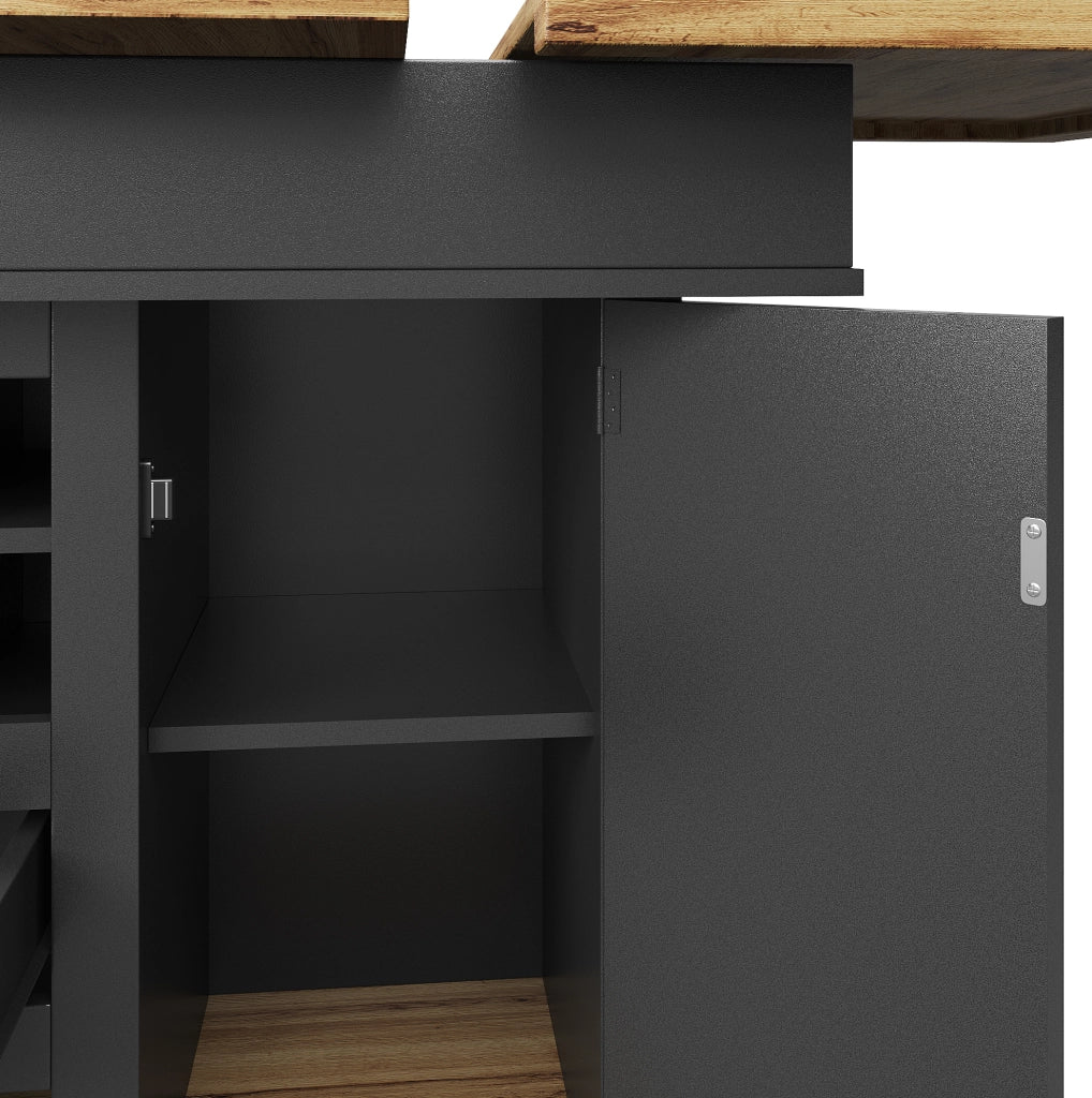 Tavolo da pranzo allungabile 110-140x80x75 cm con vani contenitore; MDF; nero e naturale
