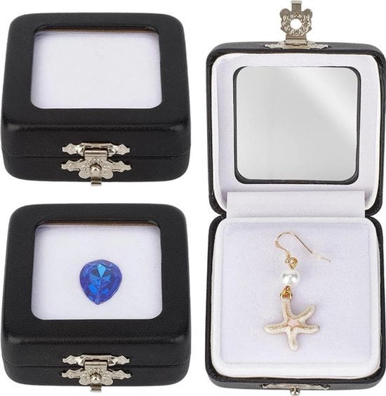 Display Box in Pelle Nera per Decorazioni da Collier - Cassetta di Presentazione per Gioielli - Vetrata di Chiusura - Supporto di Deposito in Polistirolo - per Decorazioni da Collier e Pietre - Formato 6x5.7x2.4cm