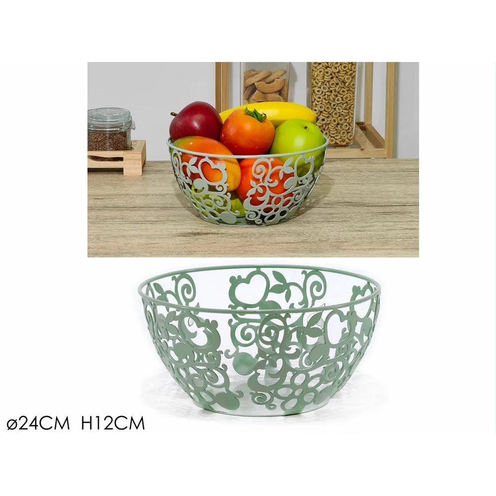 Trade Shop - Centrotavola Portafrutta Pane Metallo Verde Salvia H12xø24cm Design Traforato Decorativo -