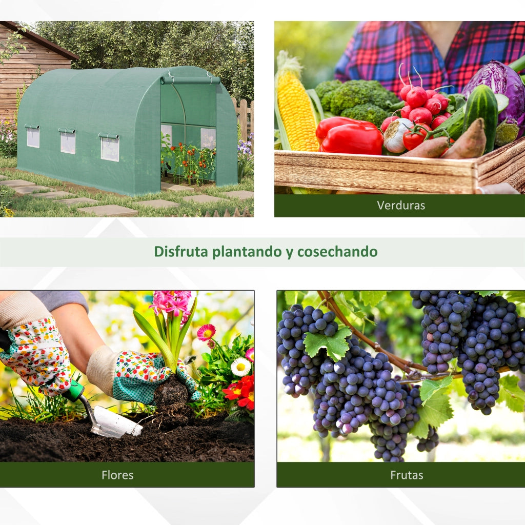 Tunnel da Giardino ¨C zephmum ¨C Verde 445x200x200 cm con 6 Finestre e Copertura in Polietilene