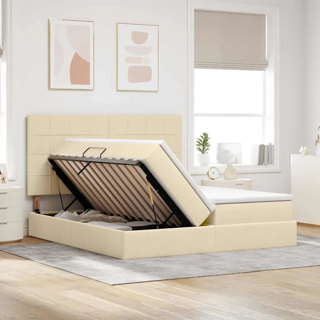 Letto con luci a strisce a LED Crema 180 x 200 cm Tessuto