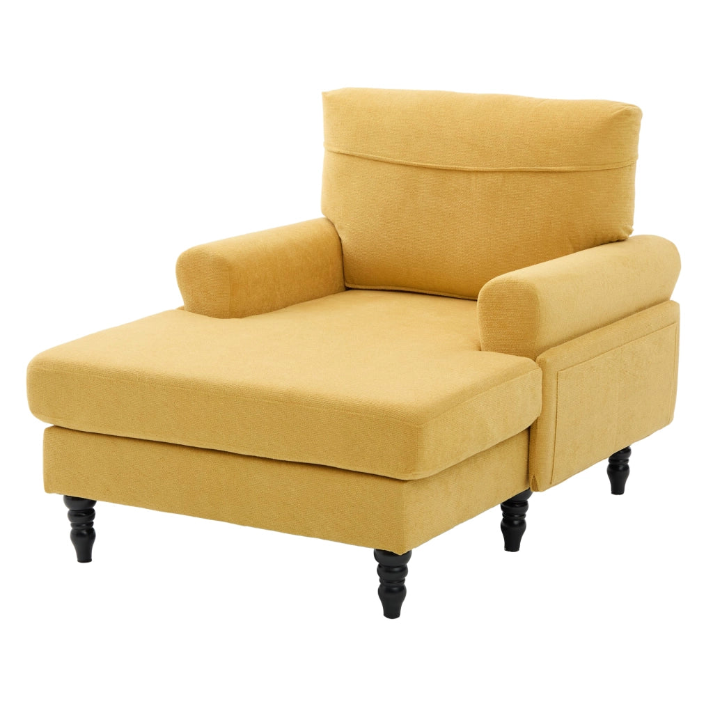 Poltrona Relax Ampia con Braccioli e Tasche Laterali Comfort Ergonomico Piedi in Legno in Ciniglia Giallo Senape