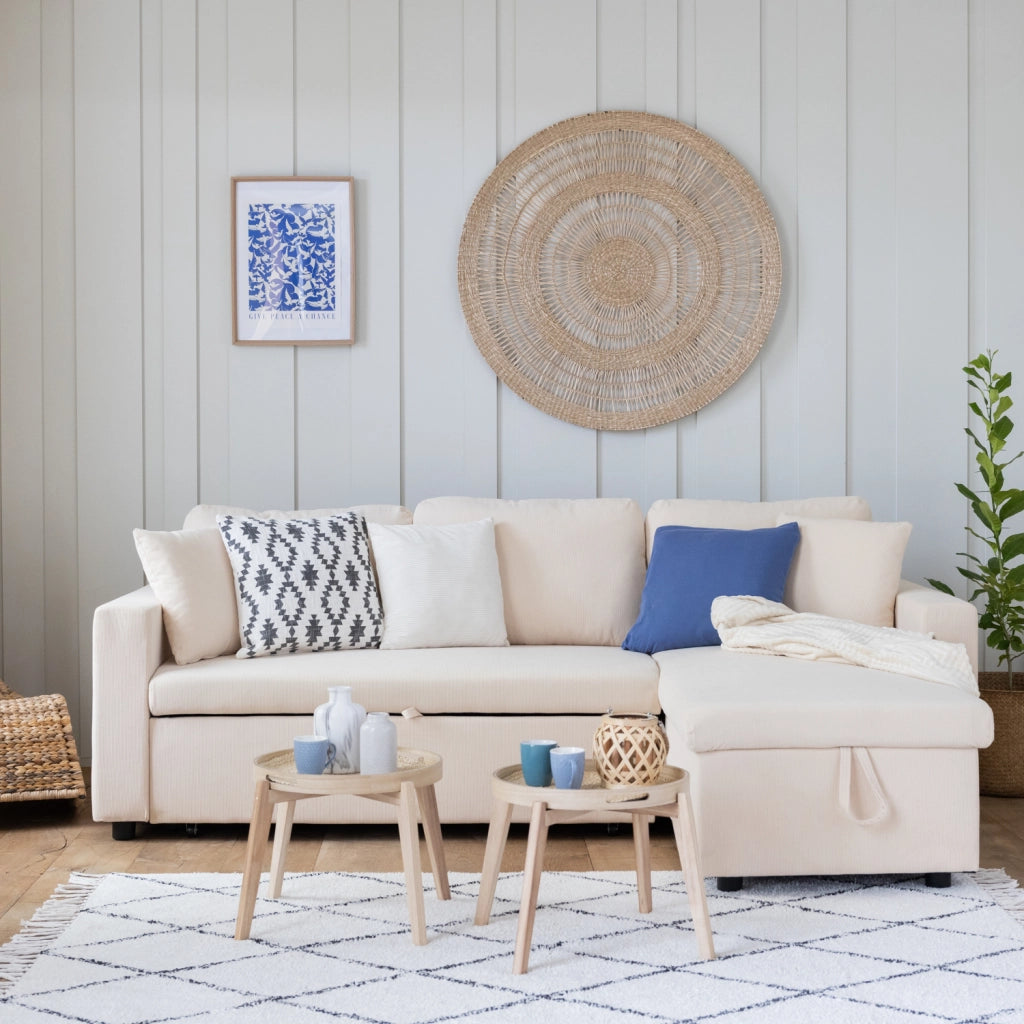 CLARKDivano letto angolare a 3 posti in velluto a coste beige