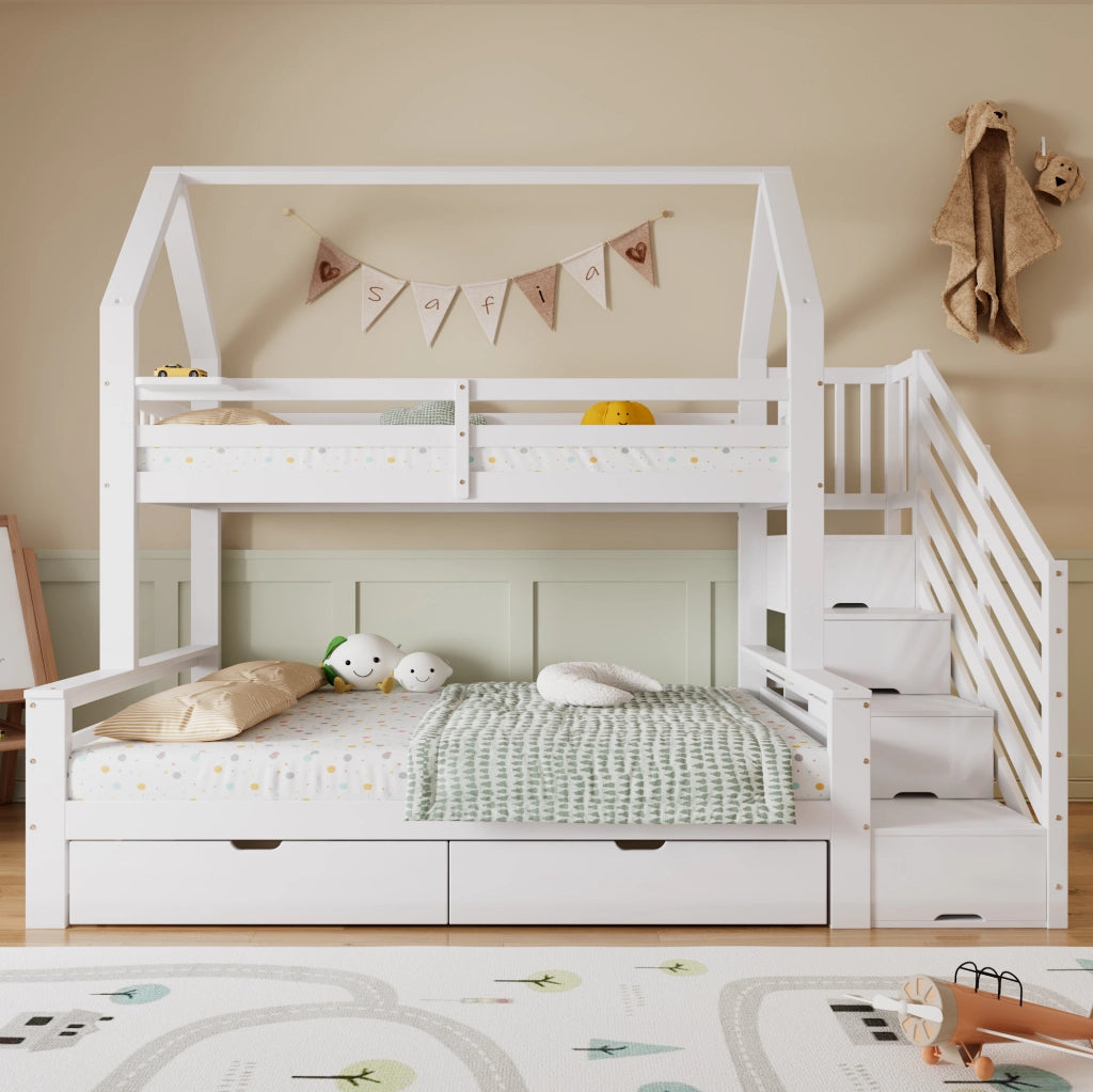 Letto a castello per bambini con scaletta contenitore e cassetti