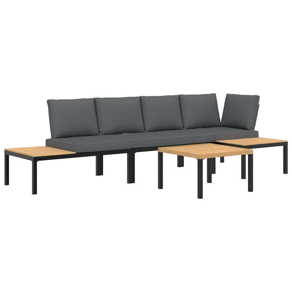 Set Divani da Giardino 4 pz con Cuscini in Alluminio Nero