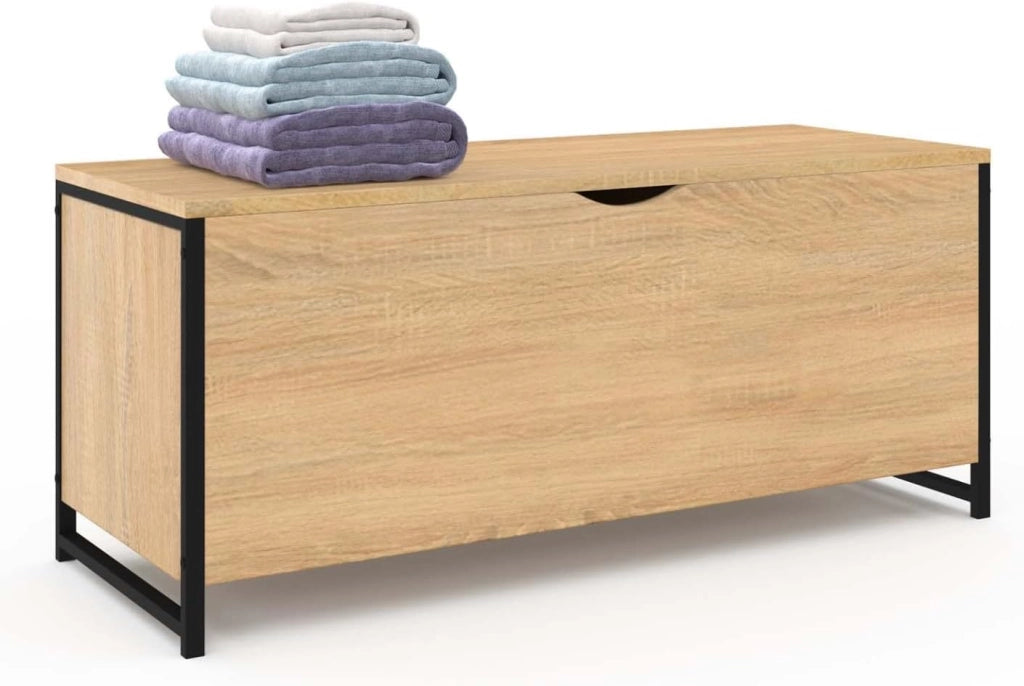 Detroit baúl 100 cm Madera y Negro diseño Industrial