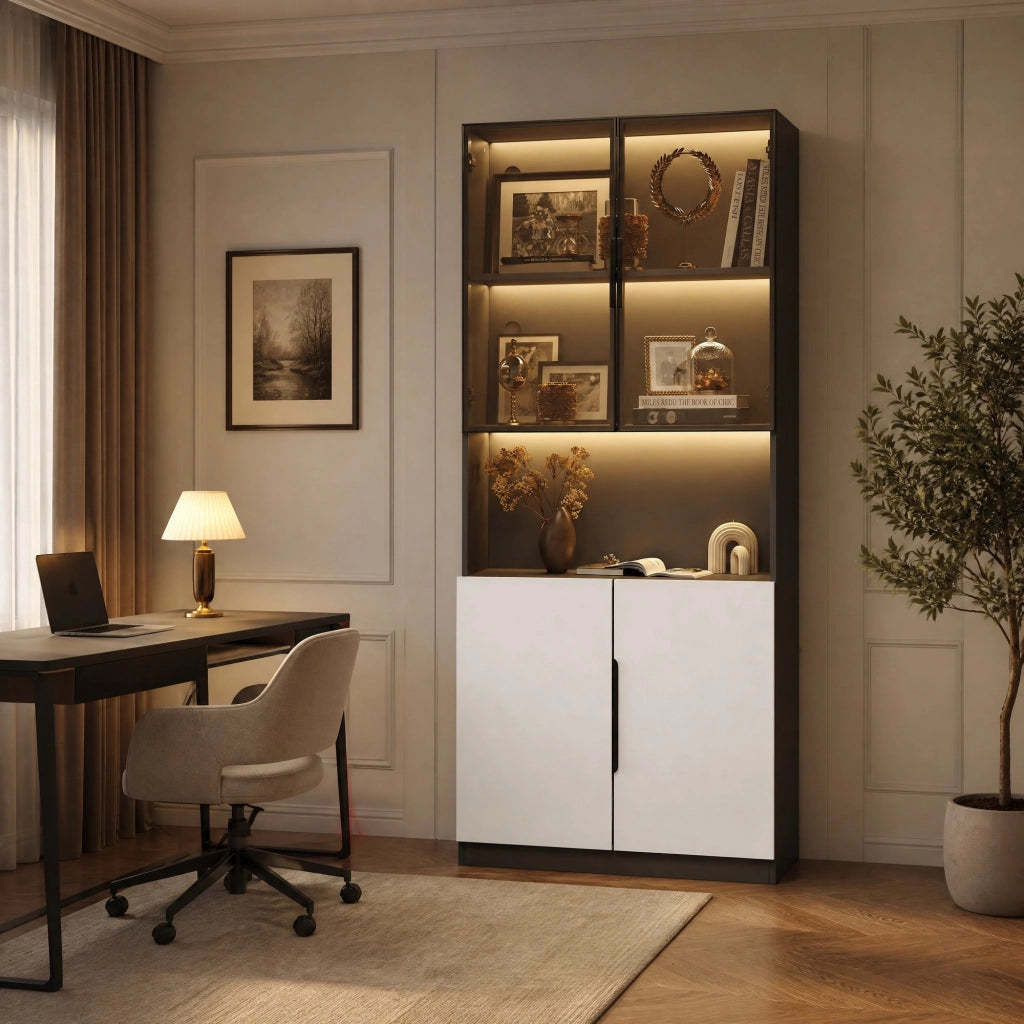 Vetrina moderna con ante in vetro e illuminazione LED