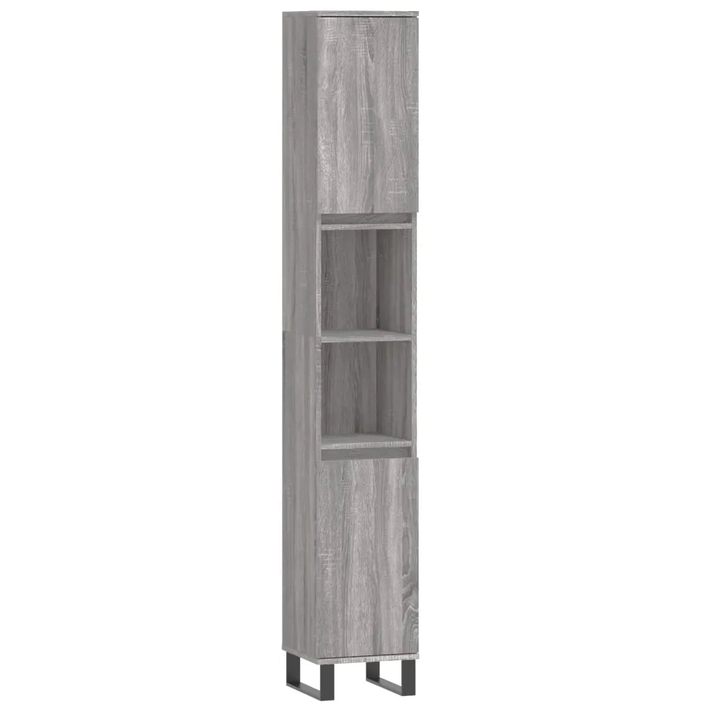 Set Mobili da Bagno | Armadio da bagno 3 pz Grigio Sonoma in Legno Multistrato