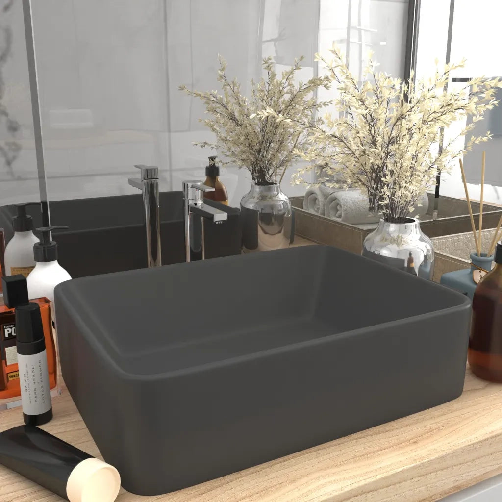 Lavandino Lusso-Lavabo-Lavello Grigio Scuro Opaco 41x30x12 cm in Ceramica