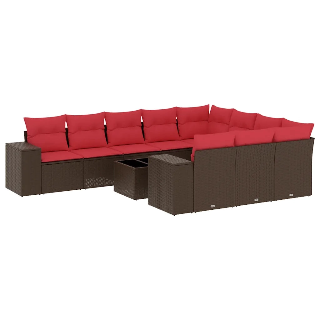 Set Divani da Giardino 11 pz con Cuscini Marrone in Polyrattan 3223103