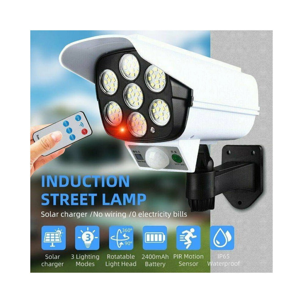 Trade Shop - Telecamera Finta Pannello Solare Con Sensore Di Movimento 77 Led Faretto Luce -
