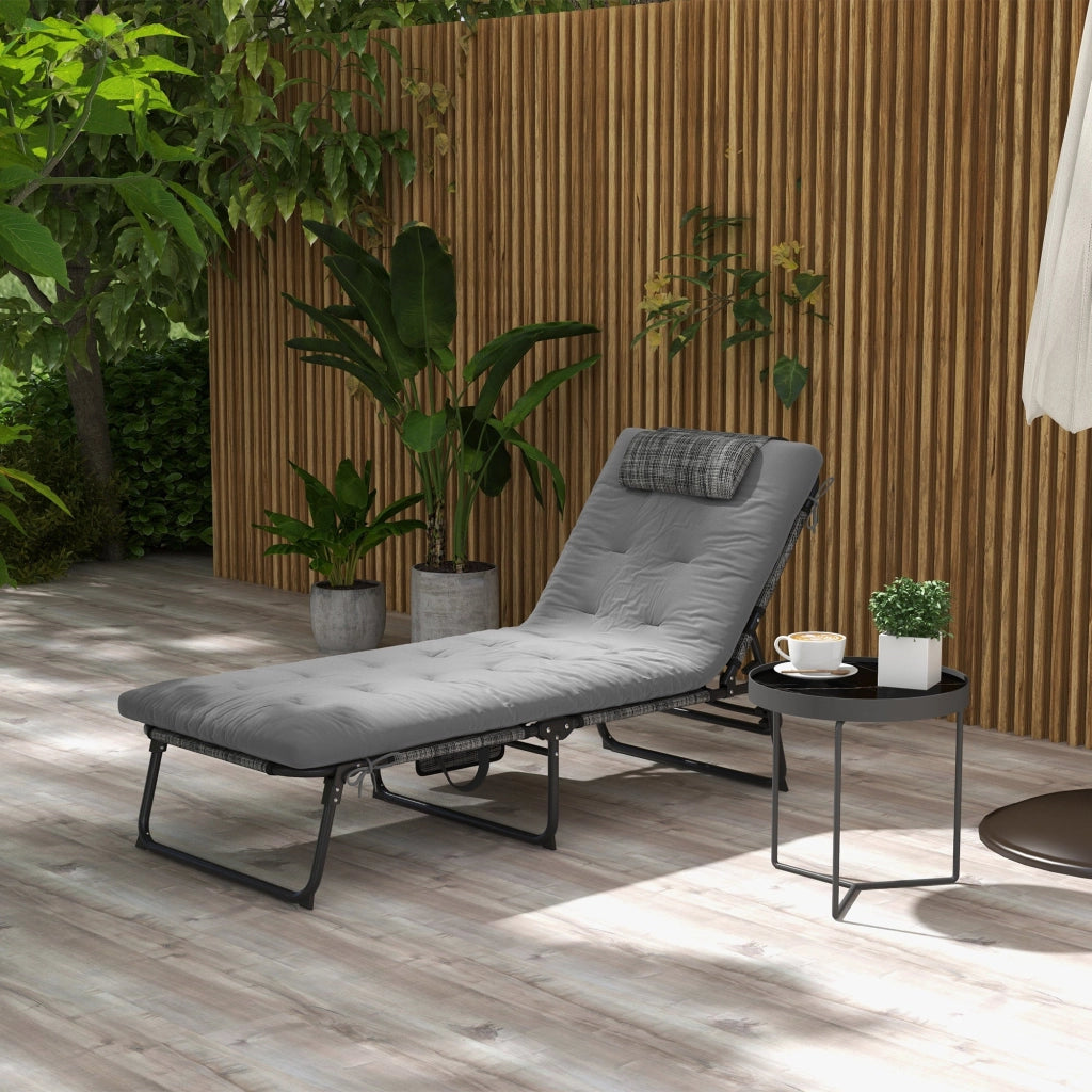 Lettino da Giardino Pieghevole e Reclinabile con Tasca Laterale 68x189x30 cm  Nero e Grigio