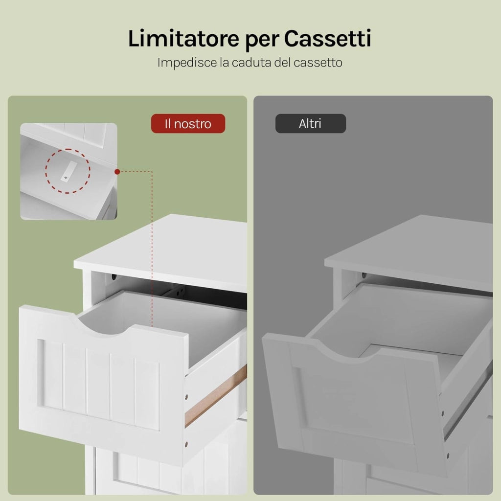 Mobile da Bagno, Mobiletto Bagno Salvaspazio, con 4 Cassetti, 30 x 30 x 82 cm, Armadio Autoportante, per Sala da Pranzo, Cucina, Stile Moderno, Bianco BZS07ws