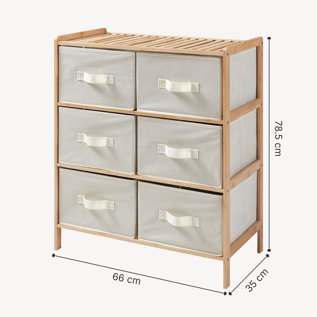 Cassettiera Maldon Comò Organizzatore con 6 Cassetti 79 x 66 x 35 cm - Naturale / Beige [en.casa]