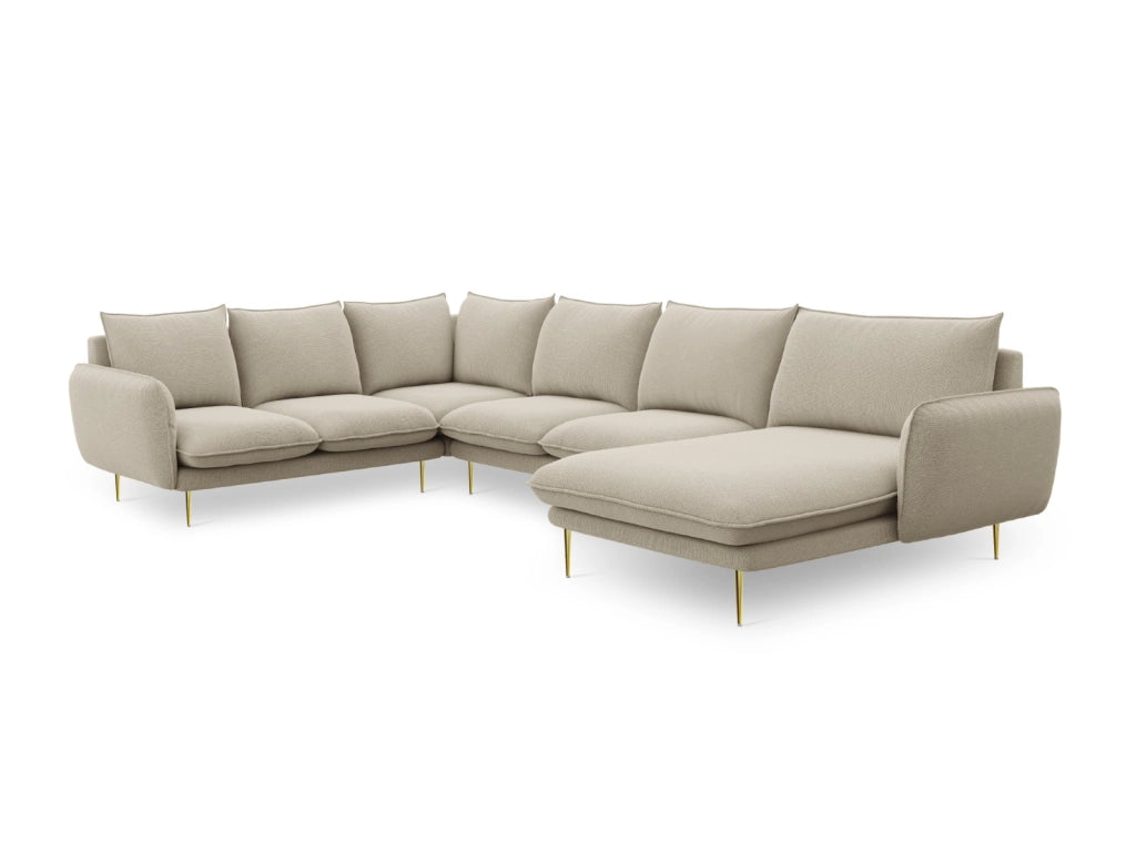 Cosmopolitan Design - Divano panoramico sinistro "Vienna" 7 posti in tessuto strutturato beige 