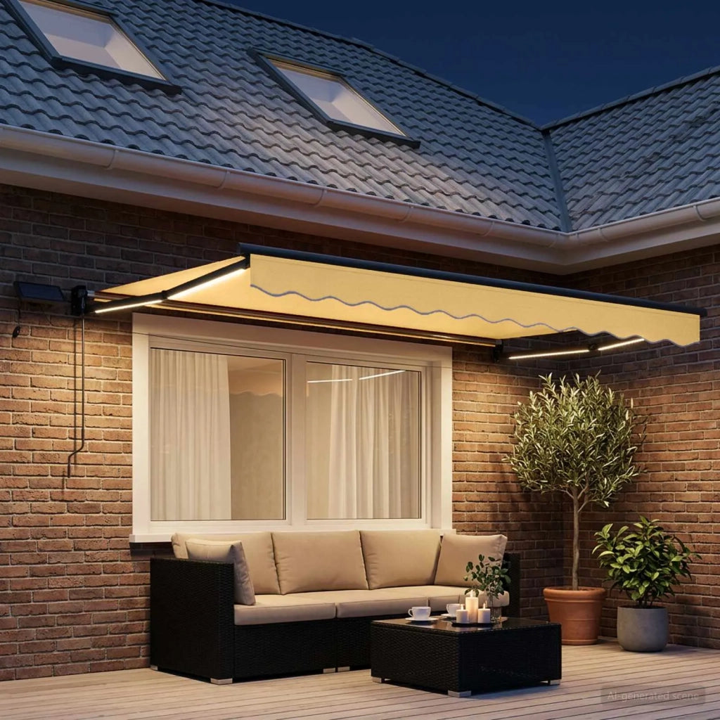 Tenda retrattile manuale con LED Sabbia 3425704