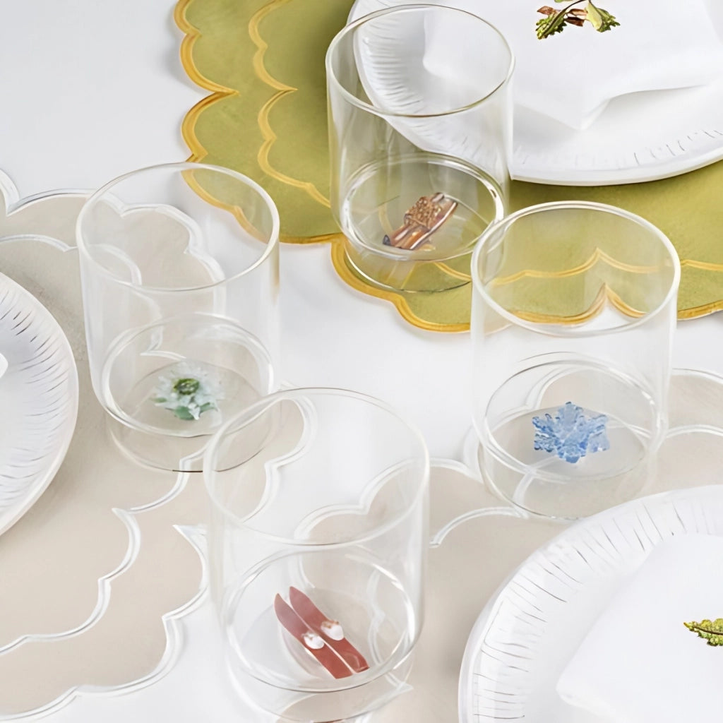 Teca Winter Game Bicchieri Tumbler in Vetro Borosilicato con Decorazione Tridimensionale Slittino Capacità 35 cl Artigianato Artistico di Design