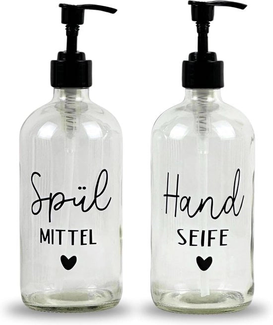 Dispensatore di sapone vetrato - sapone per mano e detersivo per piatti - 500 ml - nero