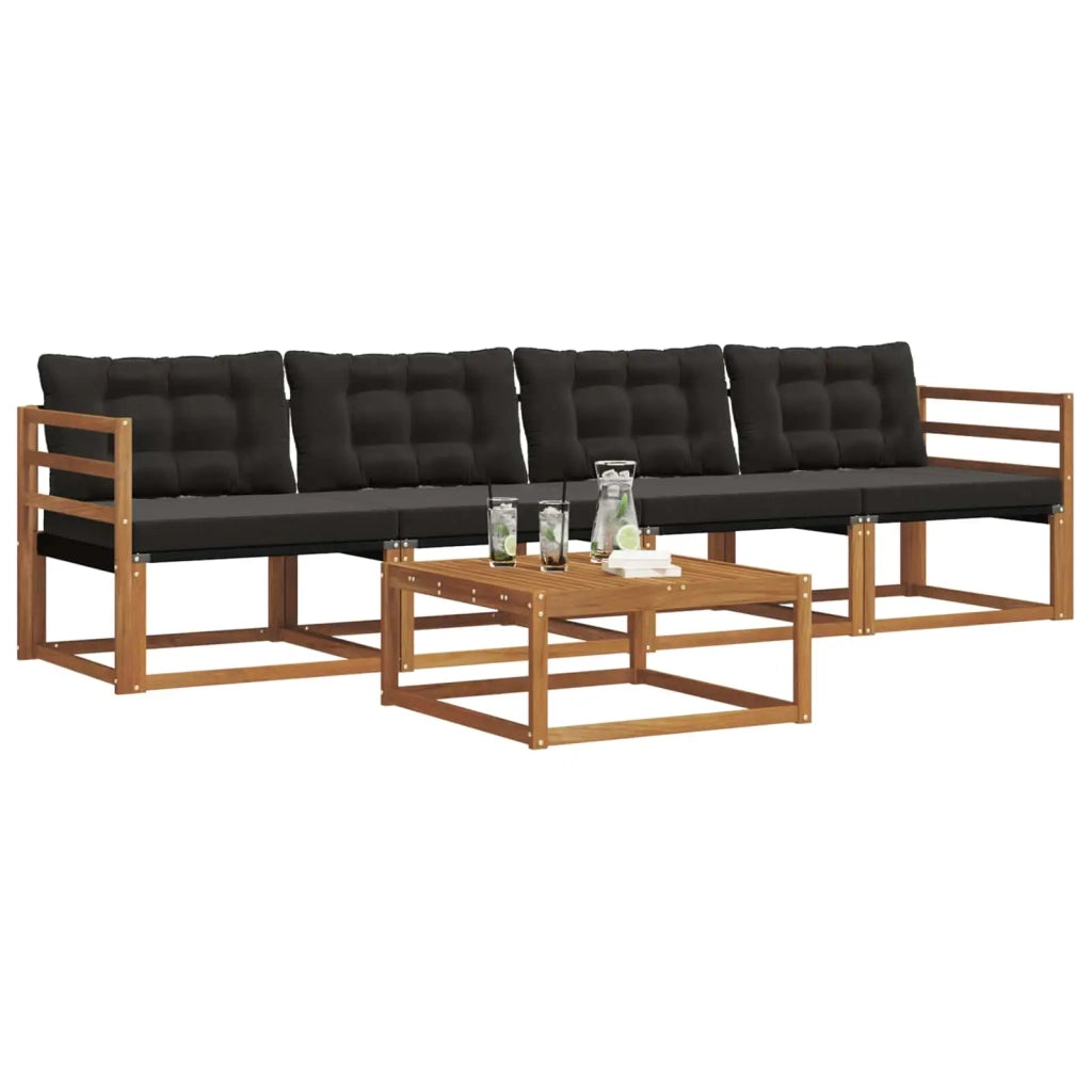 Set di divani da esterno con cuscino 5 pcs Naturale e Nero