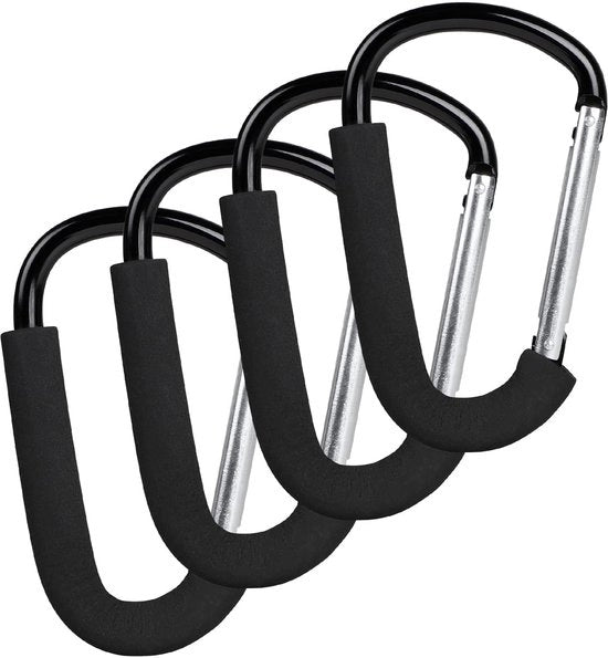 Haken universali per passeggino da 4, dimensioni 16 x 10 cm, multifunzionali con copertura protettiva, organizzatori per passeggino