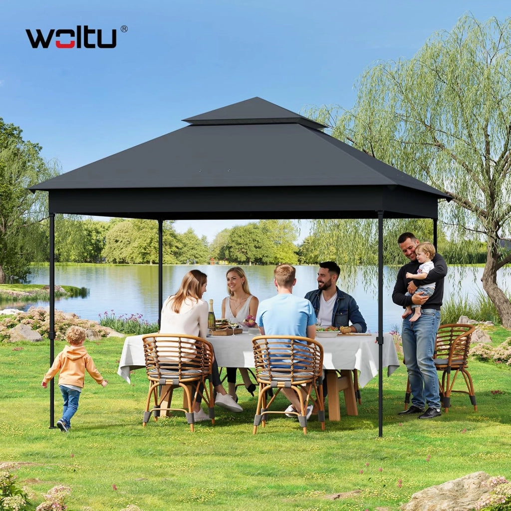 Gazebo da Giardino per Esterni, Gazebo 3x3 Pieghevole Impermeabile, con Zanzariera Rimovibile, Doppio Tetto, Borsa per Trasporto, Resistente ai Raggi UV, Antracite