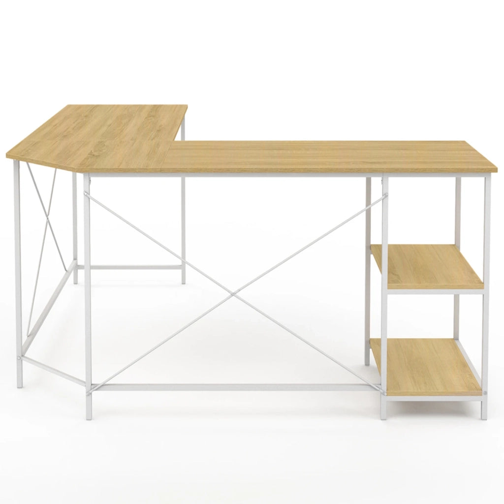 IDMarket - DETROIT Escritorio esquinero de diseño industrial en forma de L de madera y metal blanco