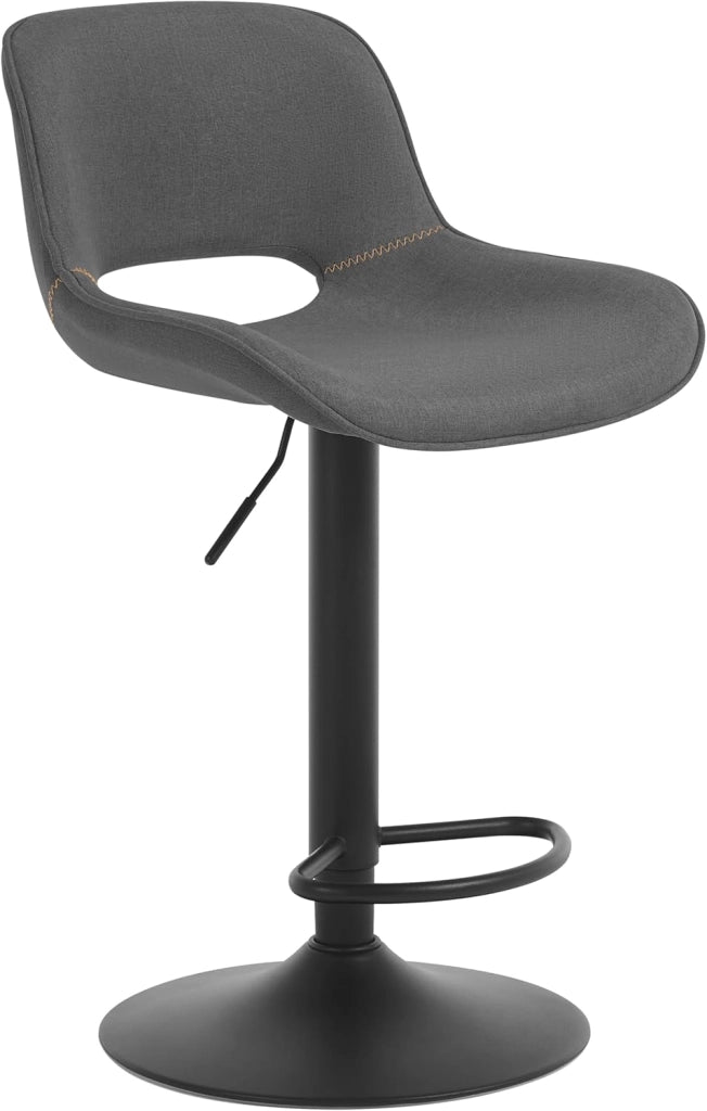 Sgabello da Cucina, Sedia da Bar in Lino, Sgabello Regolabile in Altezza, con Schienale, Seduta Imbottita Girevole a 360°, per Bistrot, Cucina, Pub, Base in Metallo, Grigio, BH438gr-1