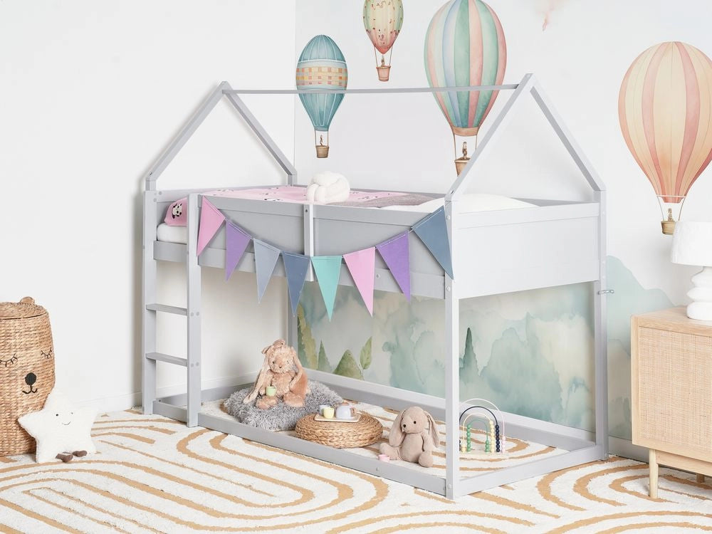 Letto a mezza altezza con rete a doghe 90 x 200 cm Struttura per bambini in legno di pino grigio