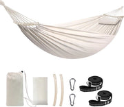 Hangmat in cotone soffice ademante per esterno e interno - 660 lbs portata massima - con barra di sostenimento e cuscino - singoli robusti - chiodi di carabinatore - per patio e giardino - per due persone