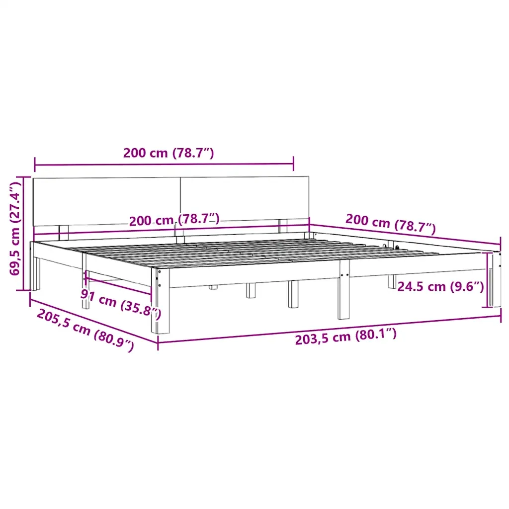 Giroletto-Struttura Letto Bianco in Legno Massello di Pino 200x200 cm 135790
