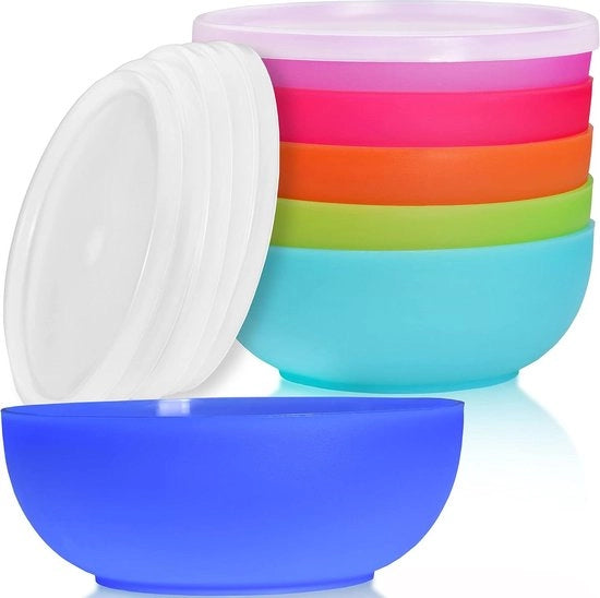 Set di contenitori in plastica da 6 a 14 cm - 500 ml - colorati - con coperchio - riutilizzabile - indeformabile - per cereali per colazione - per feste - per campeggio Scatole & Piatti di presentazione