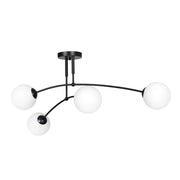 Plafoniera Moderna 4 Luci Susanoo In Acciaio Nero E Vetri A Sfera In Bianco