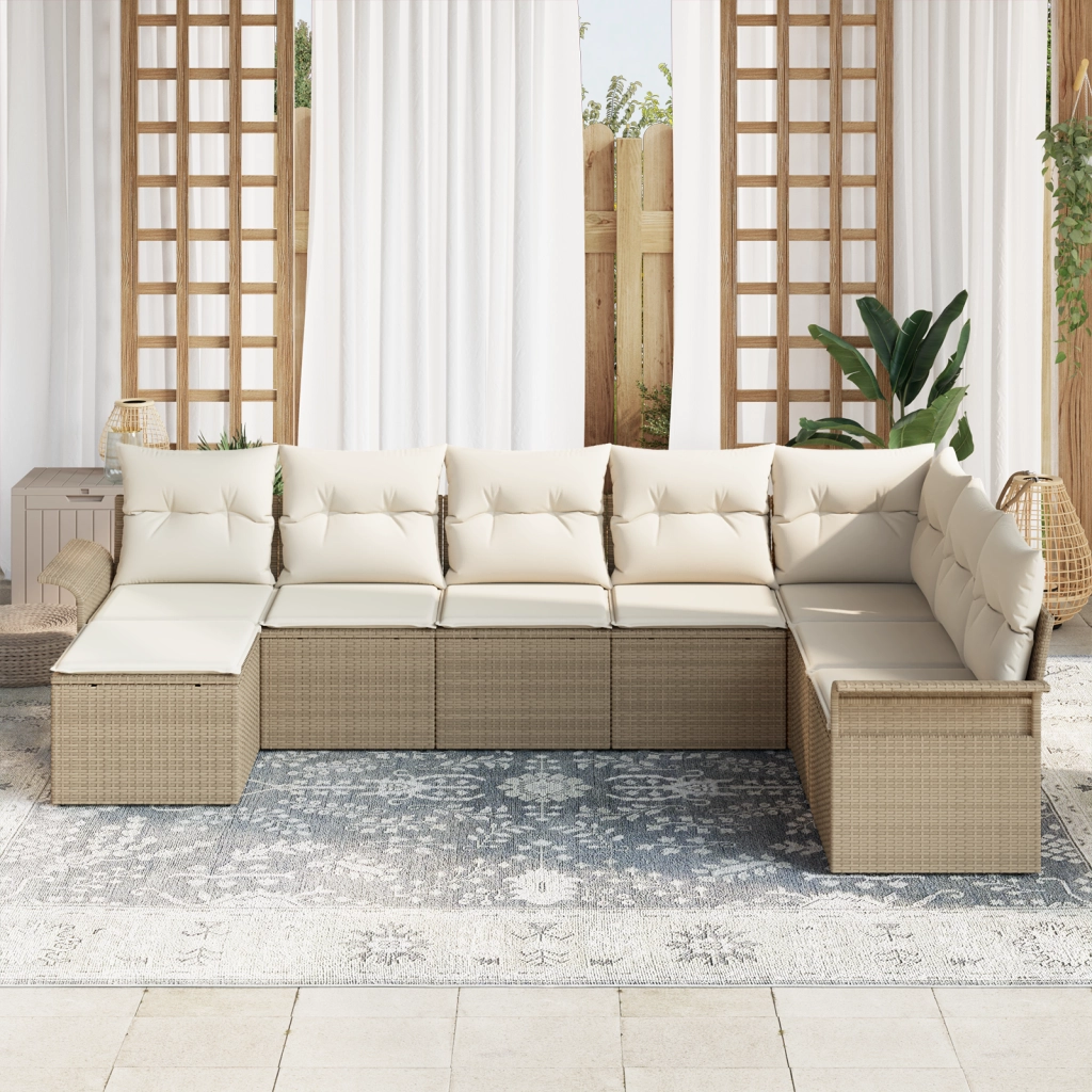 Set di divani da giardino 8 pezzi con cuscini Beige Polyrattan