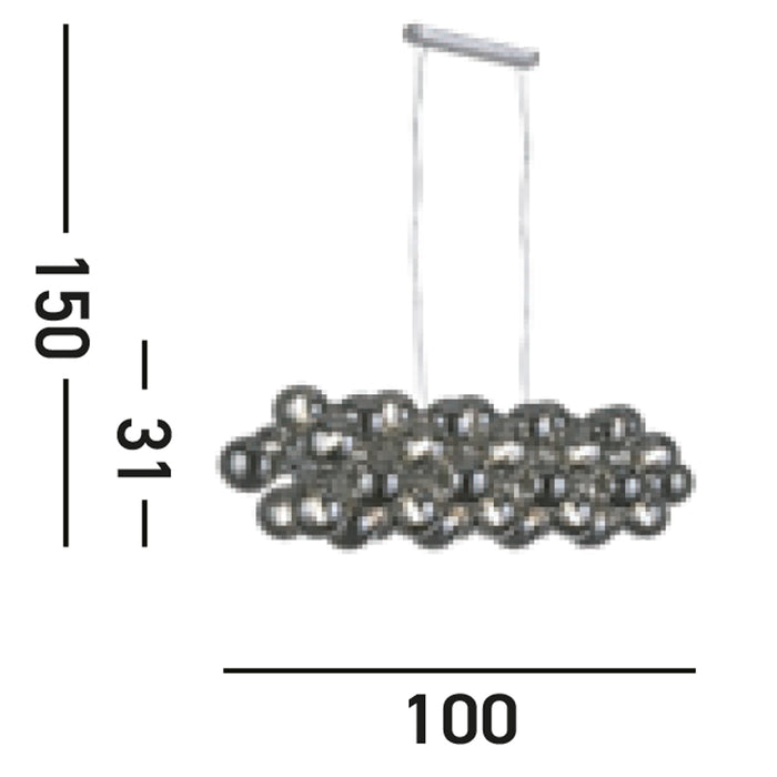 Lampadario Contemporaneo Bacca Acciaio Cromo Vetro 25 Luci G9