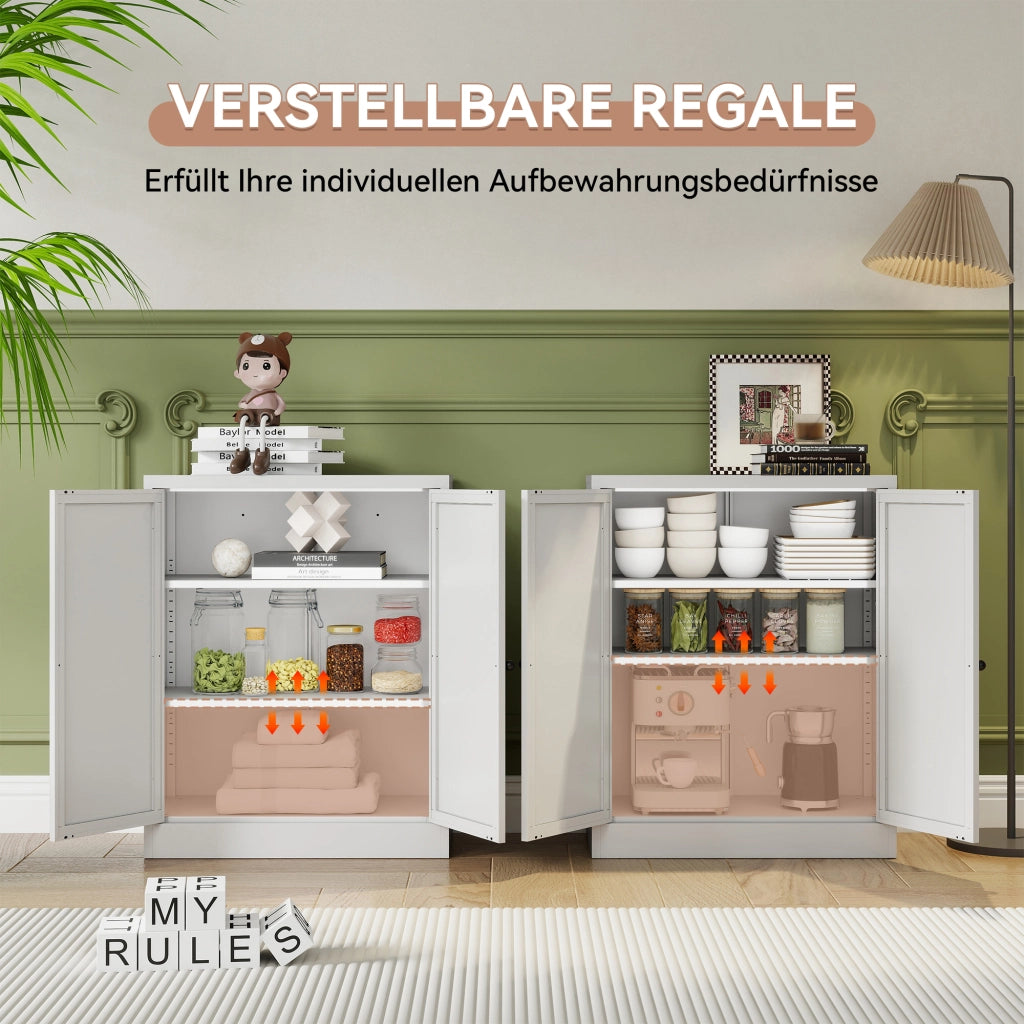 Mobile contenitore con 2 ripiani regolabili e ganci, per cucina e bagno, in metallo bianco, 88 × 70 × 35 cm