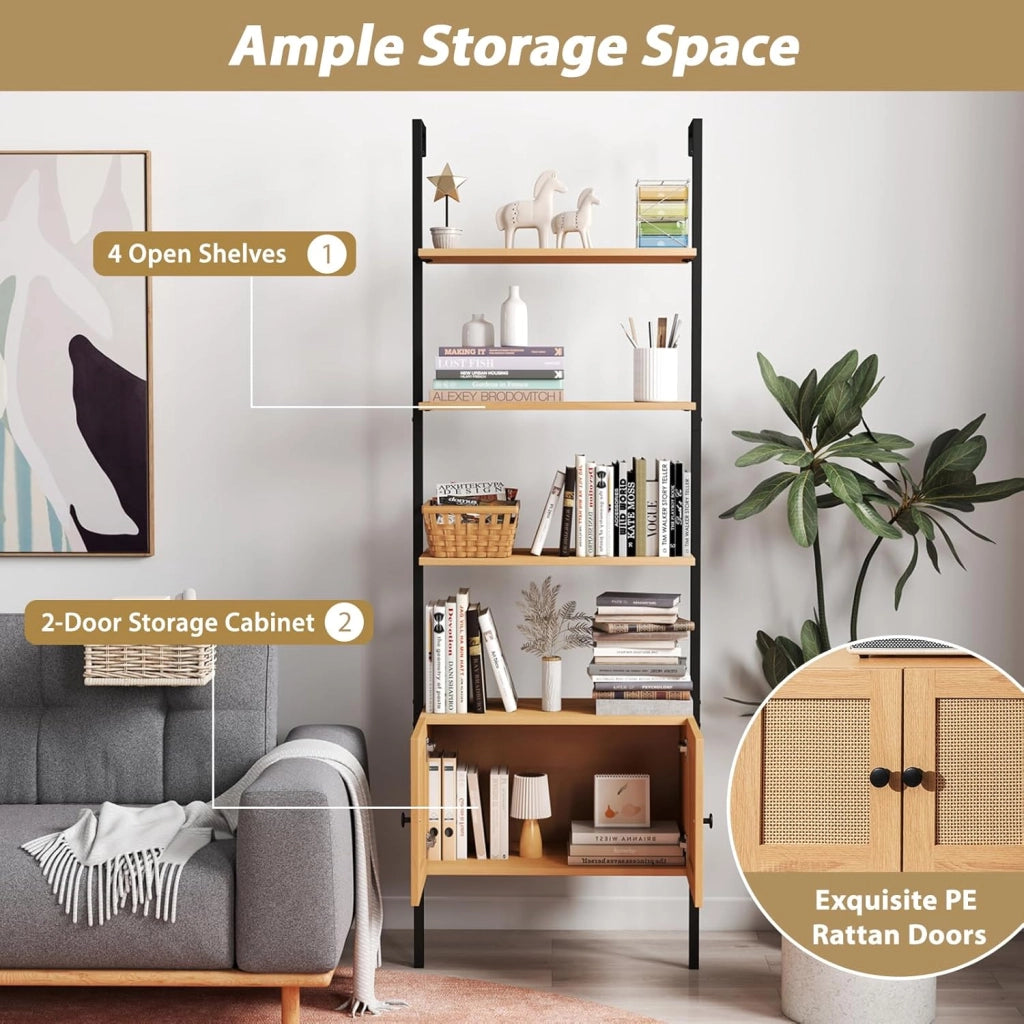 Libreria a 5 livelli con 1 armadio, mensola salvaspazio con struttura in metallo, 60 x 31,5 x 184 cm, scaffale espositivo per piante, soggiorno, ufficio