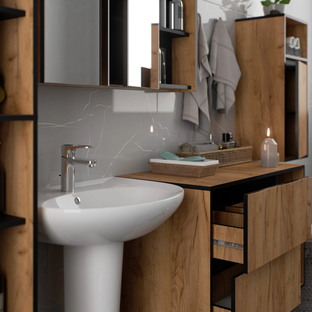 Set di mobili da bagno sospesi VAMI in Rovere Craft con colore interno Nero