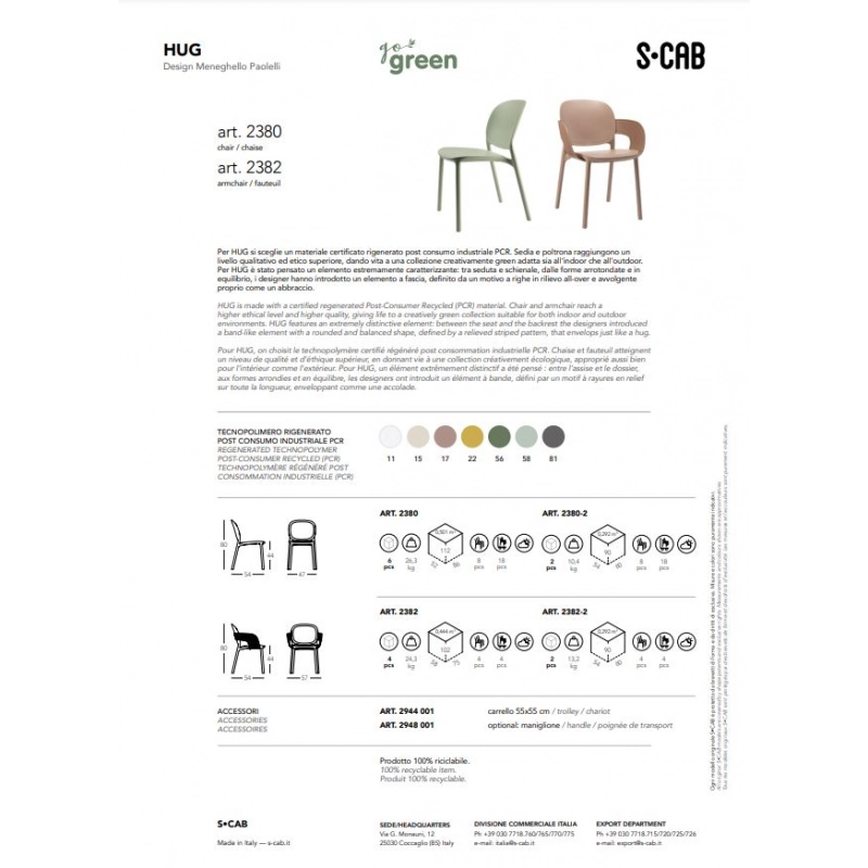 SET 4 POLTRONE HUG TECNOPOLIMERO DA POST CONSUMO INDUSTRIALE SCAB DESIGN - Verde oliva 56